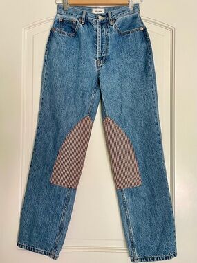 Still Here Childhood Straight Jeans Regular Fit Blue Denim Houndstooth Cotton 24